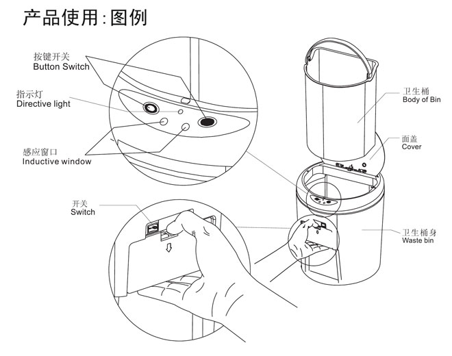 HF-93203 8升感应卫生桶 结构图