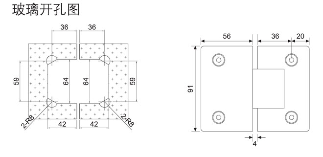 汇泰龙HF-2321-180° 玻璃门合页开孔图