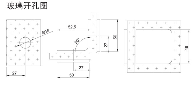 汇泰龙HF-2323-90° 玻璃连接夹开孔图