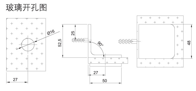 汇泰龙HF-2324-90° 玻璃连接夹开孔图